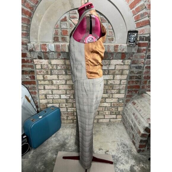 suit 3 piece plaid black brown red 1980s - Picture 9 of 16